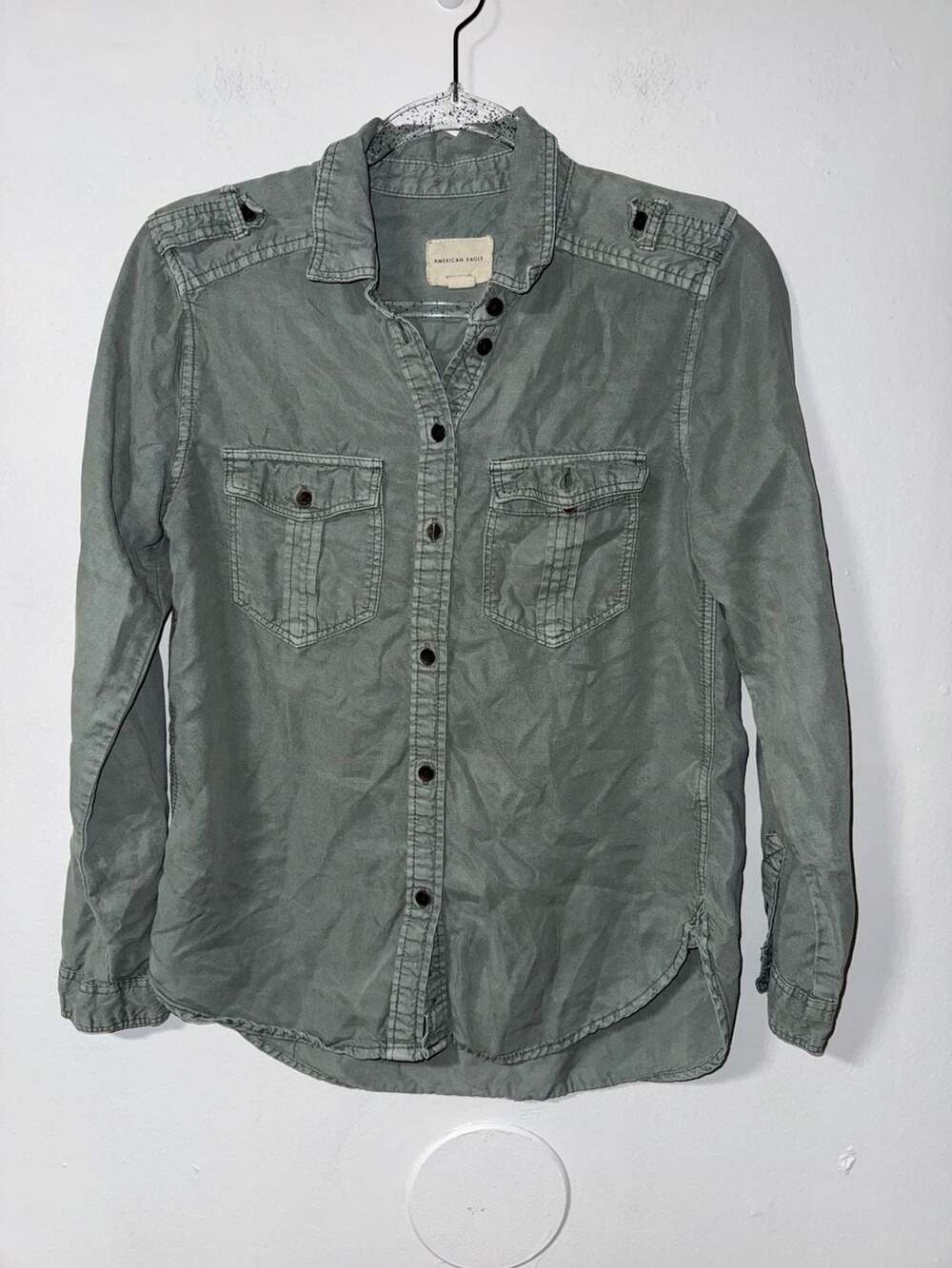 American Eagle Boyfriend Fit Button Down Shirt Size XS Green Lyocell